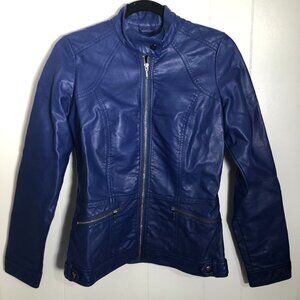 Womens Blue Faux Leather Jacket. Size XS. Brand NEW. NWT